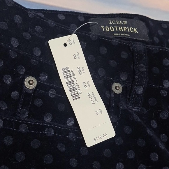 J. Crew Toothpick‎ Jeans Velvet Polkadot Ankle Size 26 NWT - Picture 4 of 7